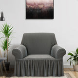 NNEAGS 1-Seater Grey Sofa Cover with Ruffled Skirt Couch Protector High Stretch Lounge Slipcover Home Decor