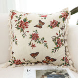 NNEAGS 45cm Creamy White French Vintage Butterfly Loves Flowers Tassel Throw Pillow
