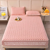 NNEAGS Pink 183cm Wide Mattress Cover Thick Quilted Fleece Stretchable Clover Design Bed Spread Sheet Protector with Pillow Covers