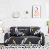 NNEAGS 4-Seater Feather Print Sofa Cover Couch Protector High Stretch Lounge Slipcover Home Decor