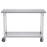 NNEAGS 120cm Commercial Catering Kitchen Stainless Steel Prep Work Bench Table with Wheels