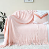 NNEAGS Pink Acrylic Knitted Throw Blanket Solid Fringed Warm Cozy Woven Cover Couch Bed Sofa Home Decor