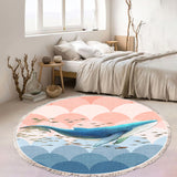 NNEAGS 120cm Round Tassels Shark Print Area Rugs, Home Decor