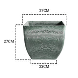 NNEAGS 27cm Green Grey Square Resin Plant Flower Pot in Cement Pattern Planter Cachepot for Indoor Home Office