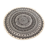 NNEAGS 2X Black Carpet Soft Linen Bohemian Non-Slip Floor Retro Minimalist Round Rug Home Decor with Tassels