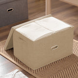 NNEAGS 2X Beige Small Foldable Canvas Storage Box Cube Clothes Basket Organiser Home Decorative Box