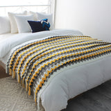 NNEAGS 2X 170cm Yellow Zigzag Striped Throw Blanket Acrylic Wave Knitted Fringed Woven Cover Couch Bed Sofa Home Decor