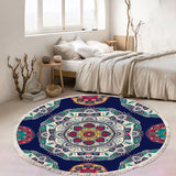 NNEAGS 90cm Round Rug Bohemian Circle Area Rug with Bohemian Geometric Pattern, Anti-slip Doormat, Home Decor