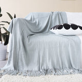 NNEAGS 2X Grey Acrylic Knitted Throw Blanket Solid Fringed Warm Cozy Woven Cover Couch Bed Sofa Home Decor