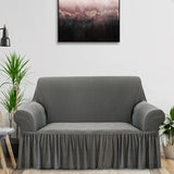 NNEAGS 2-Seater Grey Sofa Cover with Ruffled Skirt Couch Protector High Stretch Lounge Slipcover Home Decor