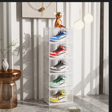 NNEAGS 5 Tier Transparent Portable Shoe Organiser Sneaker Footwear Folding Plastic Bin Stackable Storage Box with Magnetic Door