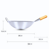 NNEAGS 36cm Stainless Steel Kitchen Cooking Wok with Wood Handle