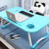 NNEAGS 2X Blue Portable Bed Table Adjustable Foldable Bed Sofa Study Table Laptop Mini Desk with Notebook Stand Cup Slot Home Decor