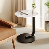 NNEAGS 2X  50cm White Marble Mini Side Table Movable Lightweight w/ Black Frame