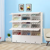 NNEAGS 7 Tier 3 Column White Shoe Rack Organizer Sneaker Footwear Storage Stackable Stand Cabinet Portable Wardrobe with Cover