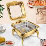 NNEAGS Gold Plated Stainless Steel Square Chafing Dish Tray Buffet Cater Food Warmer Chafer with Top Lid