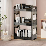 NNEAGS 2X 38x24cm Clear 4 Tier Bookshelf & Cosmetic Storage Organizer Trolley Rack