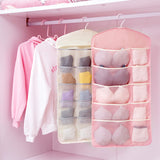 NNEAGS 2X Pink Double Sided Hanging Storage Bag Underwear Bra Socks Mesh Pocket Hanger Home Organiser