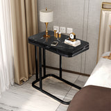 NNEAGS 30x50cm Black Ceramic Sofa Side Square Mini Table w/ Black Metal Legs