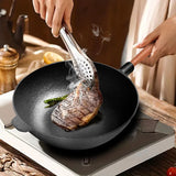 NNEAGS 31cm Commercial Cast Iron Wok Round Bottom FryPan Home Cooking Skillet