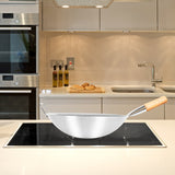 NNEAGS 36cm Stainless Steel Kitchen Cooking Wok with Wood Handle