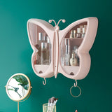 NNEAGS 2X Pink Butterfly Shape Wall-Mounted Makeup Organiser Dustproof Waterproof Bathroom Storage Box Home Decor