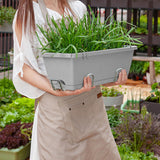 NNEAGS 49.5cm Gray Rectangular Planter Vegetable Herb Flower Outdoor Plastic Box with Holder Balcony Garden Decor Set of 2