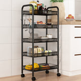 NNEAGS 2X 5 Tier Steel Black Bee Mesh Kitchen Cart Multi-Functional Shelves Portable Storage Organizer with Wheels