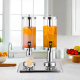 NNEAGS 6L Dual Silver Stainless Steel Beverage Dispenser Ice Cylinder Clear Juicer Hot Cold Water Jug