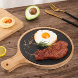 NNEAGS 30cm Black Circle Wooden Serving Tray Slate Steak Serving Platter Chopping Board Paddle Home Decor