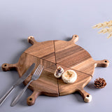 NNEAGS 2X  6 pcs Brown Round Divisible Wood Pizza Server Food Plate Board Pizza Paddle Cutting Board Home Decor