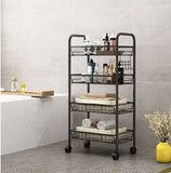 NNEAGS 4 Tier Steel Black Bee Mesh Kitchen Cart Multi-Functional Shelves Portable Storage Organizer with Wheels