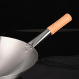 NNEAGS 38cm Stainless Steel Kitchen Cooking Wok with Wood Handle