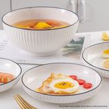NNEAGS White Japanese Style Ceramic Dinnerware Crockery Soup Bowl Plate Server Kitchen Home Decor Set of 5