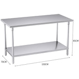 NNEAGS 150*70*85cm Commercial Catering Kitchen Stainless Steel Prep Work Bench