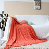 NNEAGS 2X Orange Acrylic Knitted Throw Blanket Solid Fringed Warm Cozy Woven Cover Couch Bed Sofa Home Decor