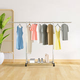 NNEAGS 2X 200cm Stainless Steel Floor-Standing Clothes Rack - Durable and Space-Saving Laundry Organizer
