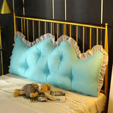 NNEAGS 2X 180cm Light Blue Princess Bed Pillow Headboard Backrest Bedside Tatami Sofa Cushion with Ruffle Lace Home Decor