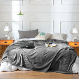 NNEAGS GreyThrow Blanket Warm Cozy Striped Pattern Thin Flannel Coverlet Fleece Bed Sofa Comforter