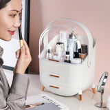 NNEAGS 29cm White Countertop Makeup Cosmetic Storage Organiser Skincare Holder Jewelry Storage Box with Handle