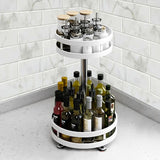 NNEAGS 2X 2 Tier Steel White Round Rotating Multi-Function Kitchen Portable Storage Spice Seasoning Kitchen Countertop Organiser Shelf