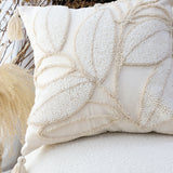NNEAGS 2X 45cm Wabi-sabi Cream Flower Cover & Beige Velvet Leaf Ring Square Throw Pillow
