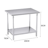 NNEAGS 100*70*85cm Commercial Catering Kitchen Stainless Steel Prep Work Bench