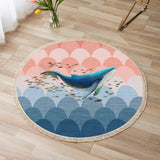 NNEAGS 120cm Round Tassels Shark Print Area Rugs, Home Decor