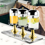 NNEAGS Triple Head 24L Stainless Steel Dispenser Beverage Juicer Transparent Commercial Drink Container Jug with Gold Accents