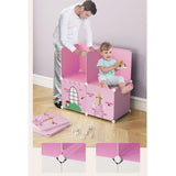 NNEAGS 10 Cubes Pink Castle Print Portable Wardrobe Divide-Grid Modular Storage Organiser Foldable Closet