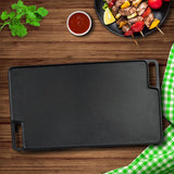 NNEAGS 2X 45cm Rectangular Cast Iron Portable Fry BBQ Grill Plate Cooking Pan Tray with Handle