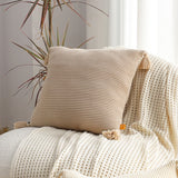 NNEAGS 2X 45cm Off-White Wabi-Sabi Raised Pillow Cotton Striped Large Tassel Square Pillow Throw Pillow