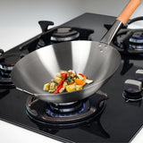 NNEAGS 40cm Stainless Steel Kitchen Cooking Wok with Wood Handle