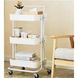 NNEAGS 3 Tier Steel White Movable Kitchen Cart Multi-Functional Shelves Portable Storage Organizer with Wheels